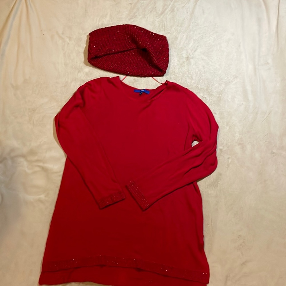 Womens red sweater with matching cowl neck scarf